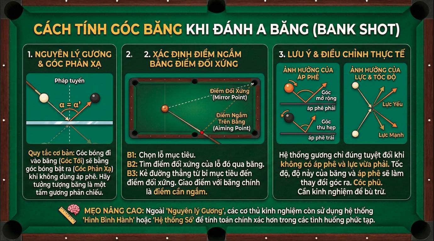 Cách tính góc băng khi đánh A băng (Bank Shot)